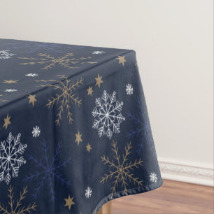 Elegant Snowflake Pattern Dark Blue Tablecloth