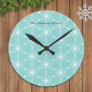 Elegant Snowflake Patterned Personalised Modern Round Clock