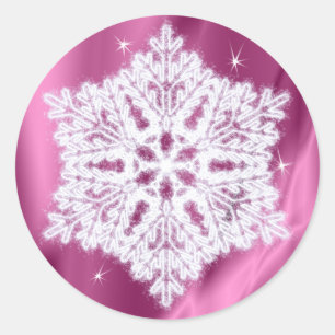 Elegant Snowflake Pink Girly Christmas Classic Round Sticker