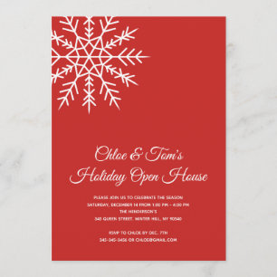 Elegant Snowflake Red Holiday Open House Invitation