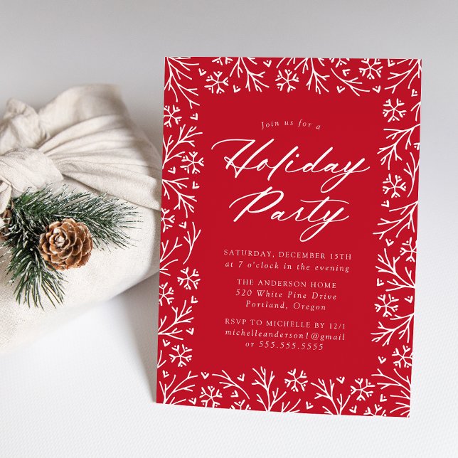Elegant Snowflake Red Holiday Party Invitation (Creator Uploaded)