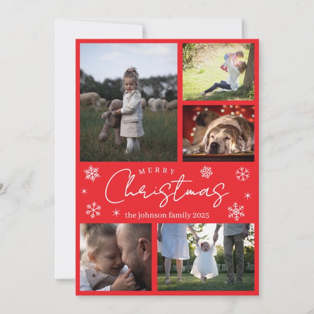Elegant Snowflake Red Merry Christmas Holiday Card (Front)