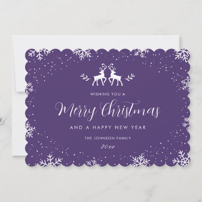 Elegant Snowflake Reindeer Christmas New Year Holi Holiday Card (Front)