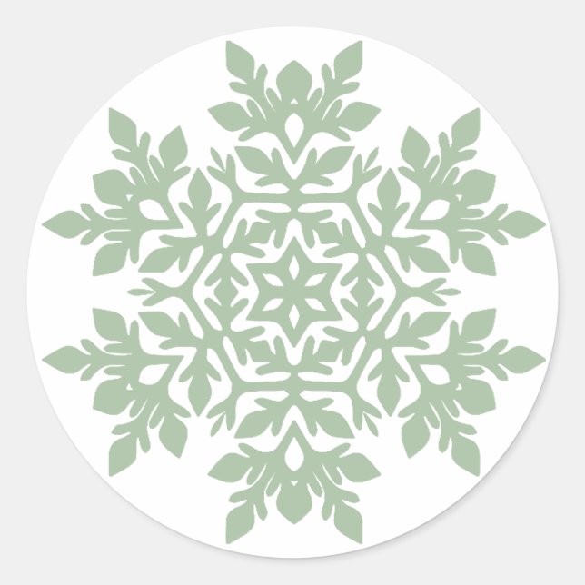 Elegant Snowflake (Sage Pine) Classic Round Sticker (Front)