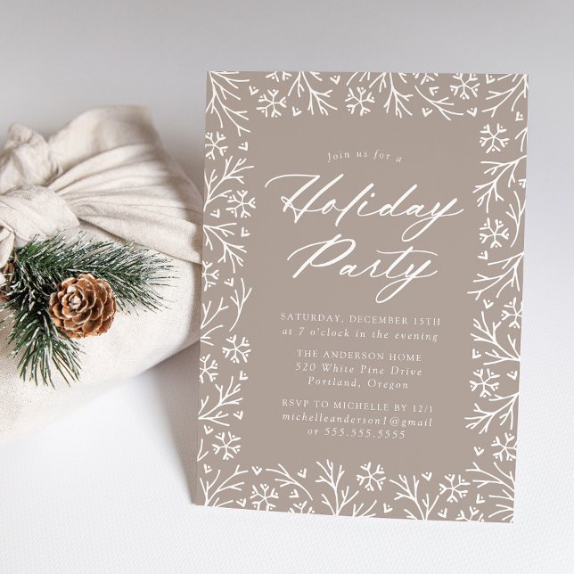 Elegant Snowflake Taupe Holiday Party Invitation (Creator Uploaded)