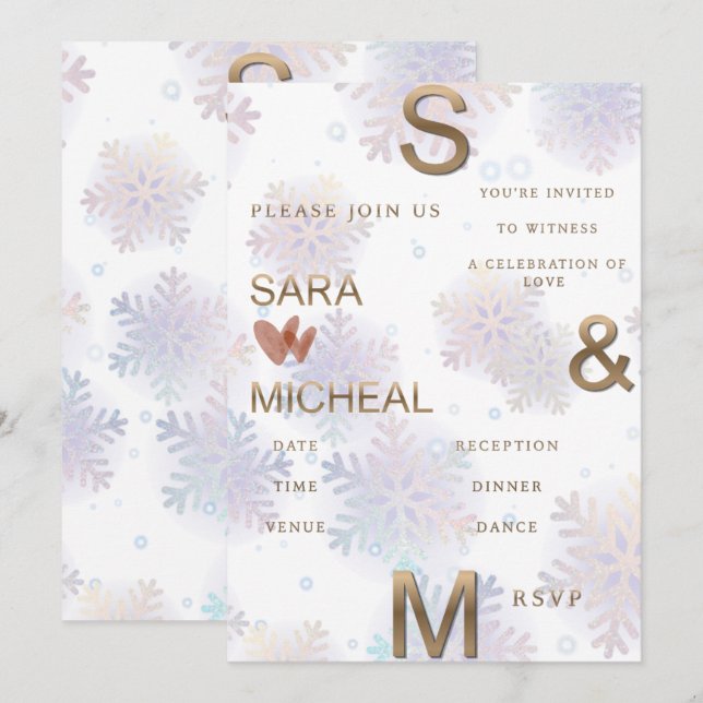Elegant Snowflake Wedding Invitation – Modern Meta (Front/Back)