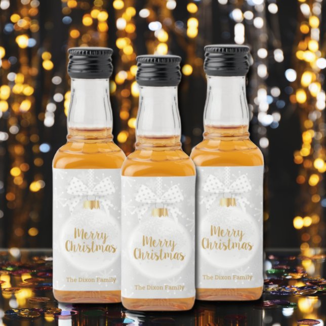 Elegant Snowflake White Ornament Christmas Liquor Bottle Label (Creator Uploaded)