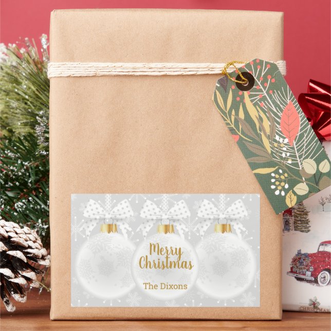 Elegant Snowflake White Ornament Christmas Rectangular Sticker (Holiday)