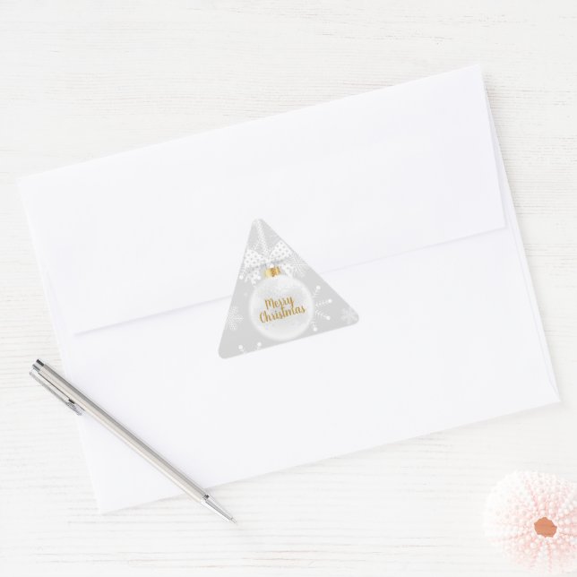 Elegant Snowflake White Ornament Christmas Triangle Sticker (Envelope)