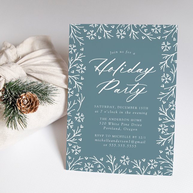 Elegant Snowflake Winter Blue Holiday Party Invitation (Creator Uploaded)