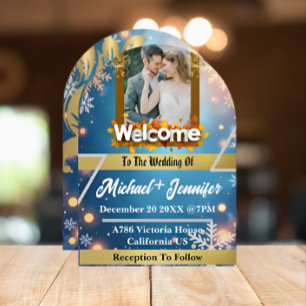 Elegant Snowflake Winter Photo Wedding Welcome Invitation