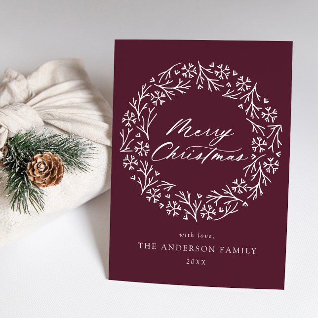 Elegant Snowflake Wreath Berry Non-Photo Holiday Card (Creator Uploaded)