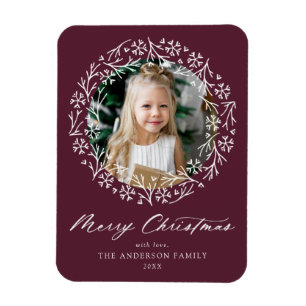 Elegant Snowflake Wreath Berry Purple Photo Magnet