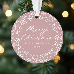 Elegant Snowflake Wreath Dusty Rose Photo Ornament