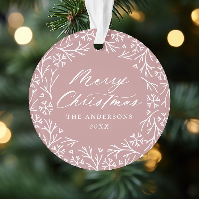 Elegant Snowflake Wreath Dusty Rose Photo Ornament (Creator Uploaded)