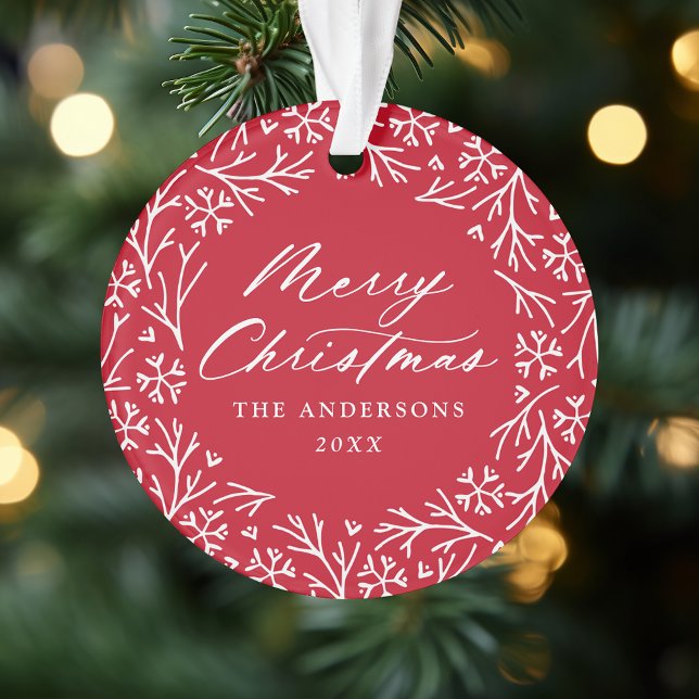 Elegant Snowflake Wreath Red Christmas Photo Ornament (Creator Uploaded)