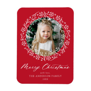 Elegant Snowflake Wreath Red Photo Magnet