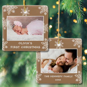 Elegant Snowflakes 2 Photo  Baby First Christmas Ceramic Ornament