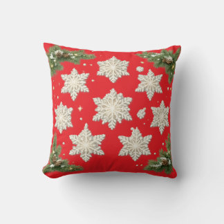 Elegant Snowflakes and Pine Christmas Cushion