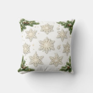 Elegant Snowflakes and Pine Christmas Cushion