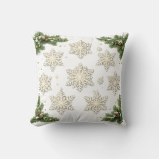 Elegant Snowflakes and Pine Christmas Cushion