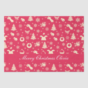 Elegant Snowflakes Angels & Santa Red Christmas Tissue Paper