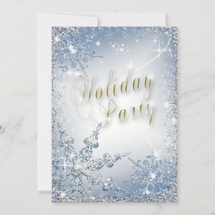 Elegant Snowflakes Blue Ice Holiday Party Invit Invitation