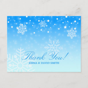 Elegant Snowflakes Blue Winter Wedding Thank You Postcard