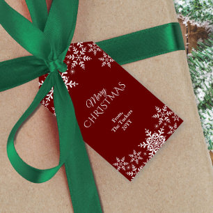 Elegant Snowflakes Christmas Dark Red Burgundy Gift Tags