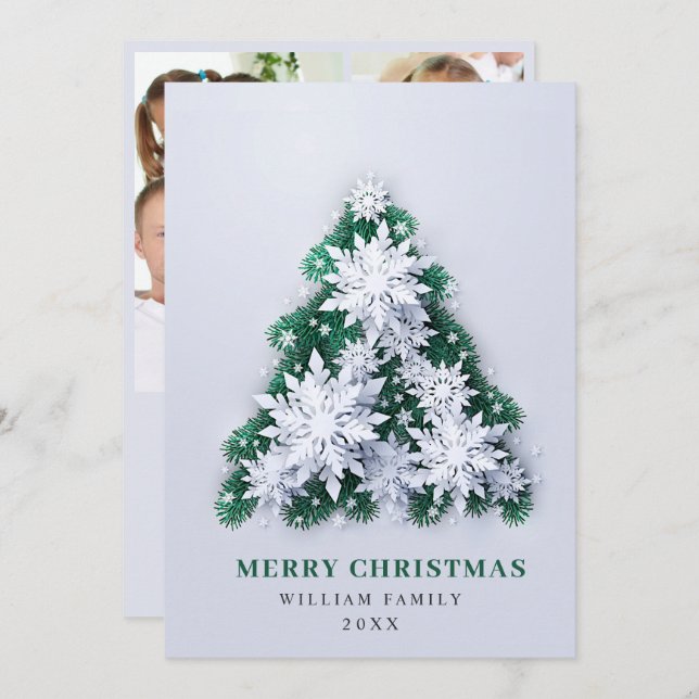 Elegant Snowflakes Christmas Greeting 3 PHOTO Holiday Card (Front/Back)
