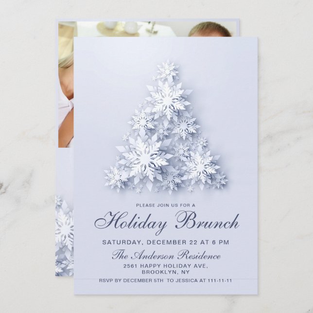 Elegant Snowflakes CHRISTMAS HOLIDAY BRUNCH Invitation (Front/Back)