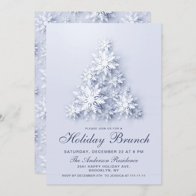 Elegant Snowflakes CHRISTMAS HOLIDAY BRUNCH Invitation (Front/Back)