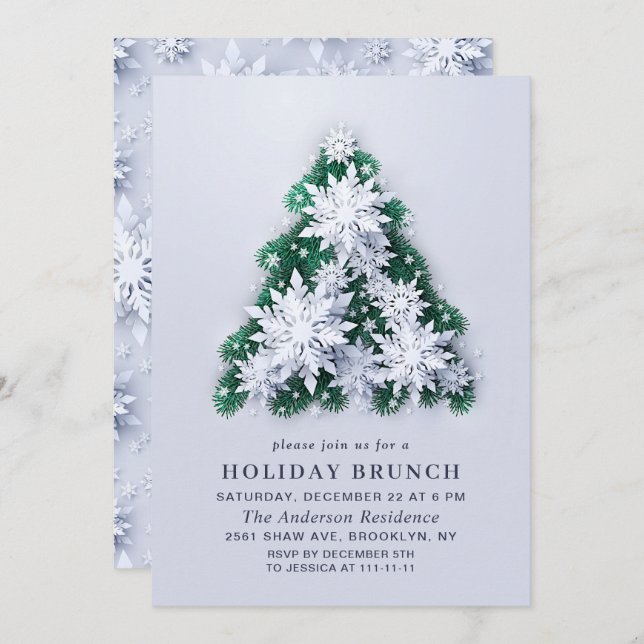 Elegant Snowflakes CHRISTMAS HOLIDAY BRUNCH Invitation (Front/Back)