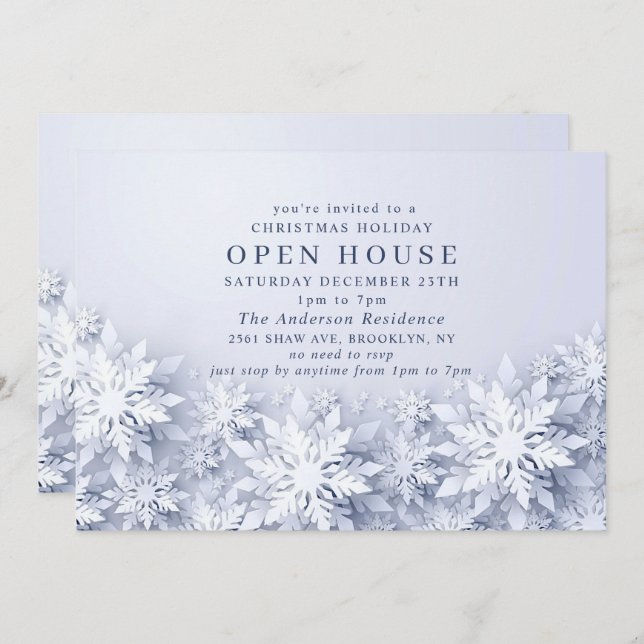 Elegant Snowflakes Christmas HOLIDAY Open House Invitation (Front/Back)