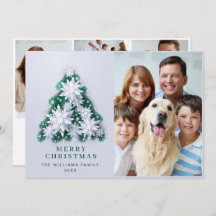 Elegant Snowflakes Christmas Tree Greeting 4 PHOTO Holiday Card
