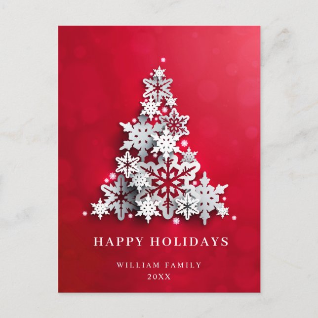 Elegant Snowflakes Christmas Tree Greeting Postcard (Front)