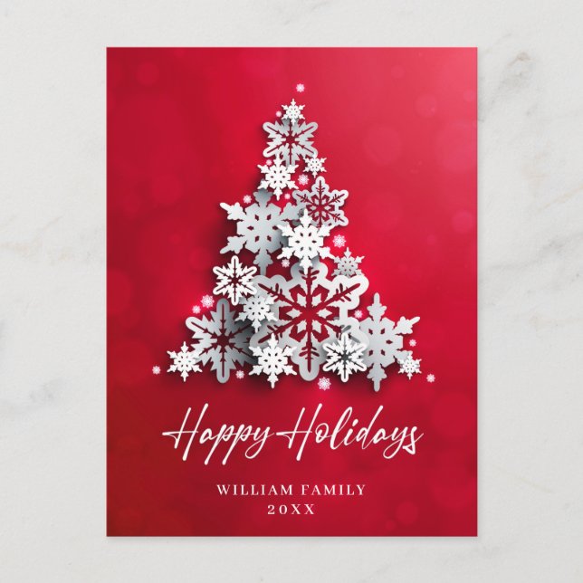Elegant Snowflakes Christmas Tree Greeting Postcard (Front)