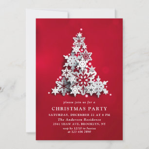 Elegant Snowflakes Christmas Tree Holiday Party Invitation
