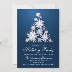 Elegant Snowflakes Christmas Tree Holiday Party Invitation
