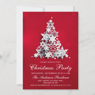 Elegant Snowflakes Christmas Tree Holiday Party Invitation