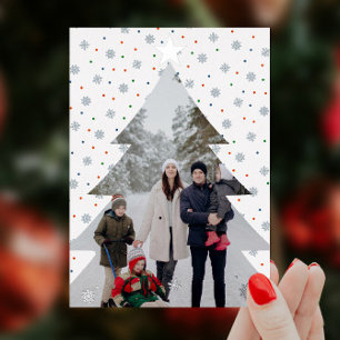 Elegant snowflakes christmas tree photo foil holiday card