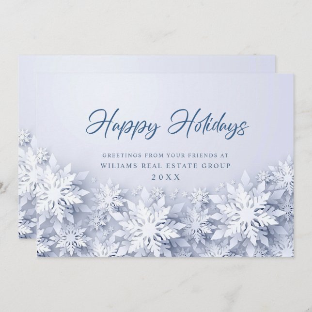 Elegant Snowflakes Corporate Christmas Greeting Holiday Card (Front/Back)
