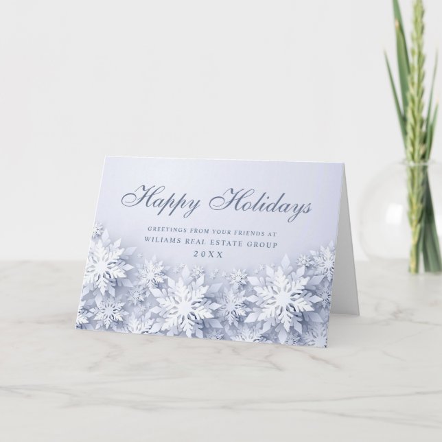 Elegant Snowflakes Corporate Christmas Greeting Holiday Card (Front)