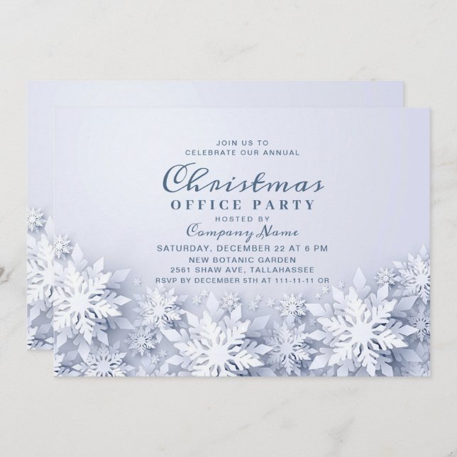 Elegant Snowflakes Corporate Christmas Party Invitation (Front/Back)