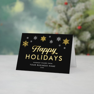 Elegant Snowflakes Corporate Happy Holidays Black Foil Holiday Card