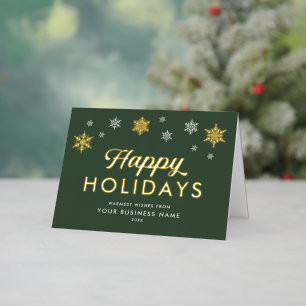 Elegant Snowflakes Corporate Happy Holidays Green Foil Holiday Card
