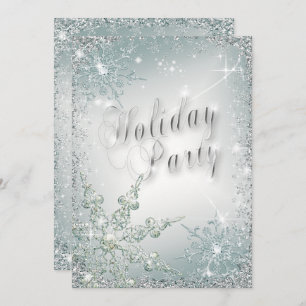 Elegant Snowflakes Dusty Teal  Mist Holiday Party Invitation