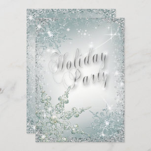 Elegant Snowflakes Dusty Teal  Mist Holiday Party Invitation