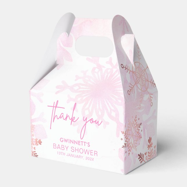 Elegant Snowflakes Girl Baby Shower Favour Box (Front Side)