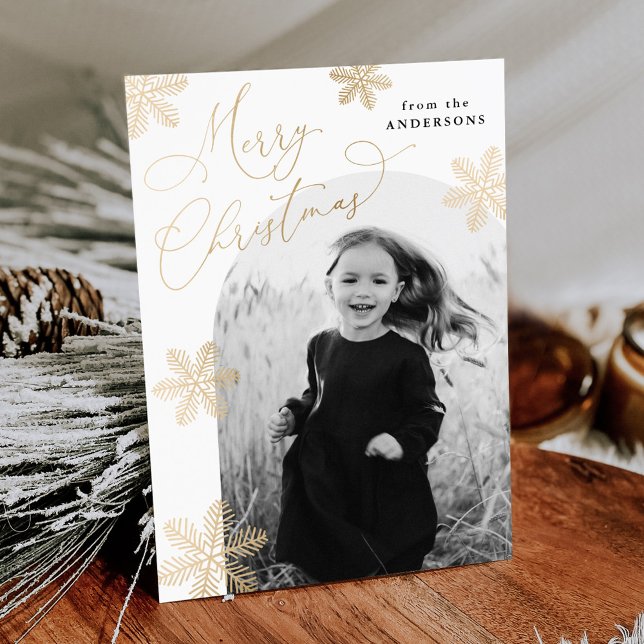 Elegant Snowflakes Gold 2 Photo Holiday Card (Creator Uploaded)